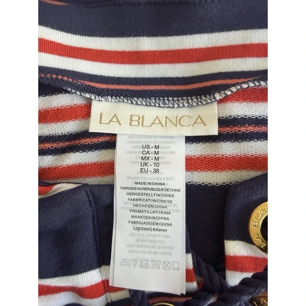 NWT La Blanca Sailor Stripe Lace-Up Cover-Up Knit Tunic/Dress L55213 Size M
